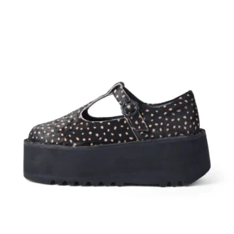 Femme Adulte Kick T-Bar Platform Cuir Noir