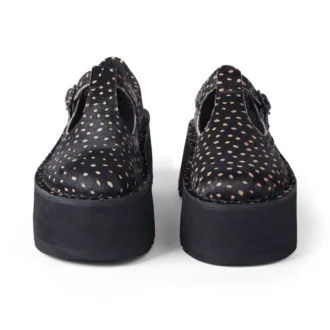 Femme Adulte Kick T-Bar Platform Cuir Noir