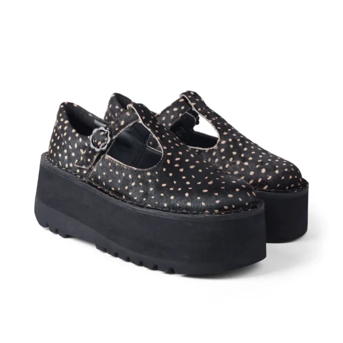 Femme Adulte Kick T-Bar Platform Cuir Noir Femme Adulte Kick T-Bar Platform Cuir Noir