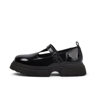 Femme junior Kenzi T-Bar Cuir verni Noir
