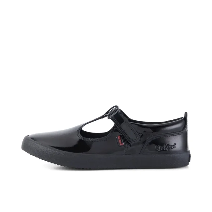 Filles Junior Kariko T Bar Cuir verni Noir
