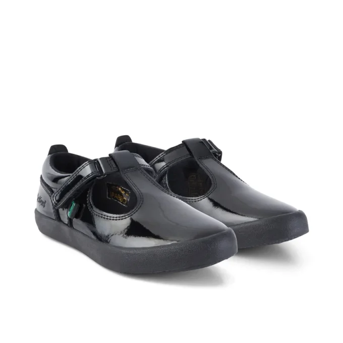 Filles Junior Kariko T Bar Cuir verni Noir