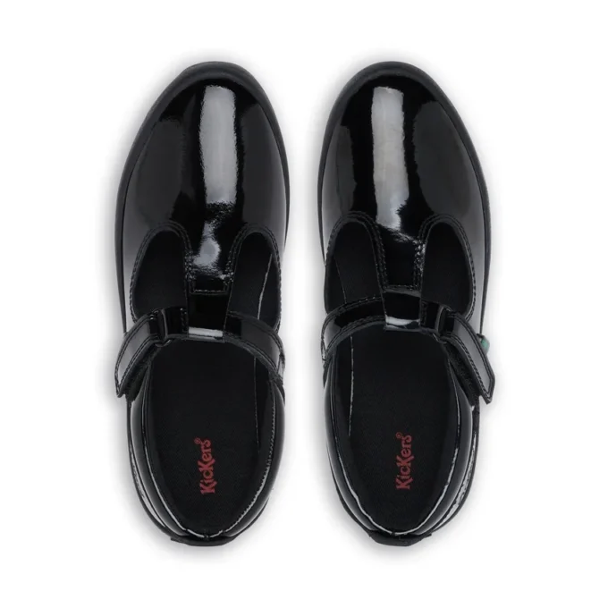 Filles Junior Kariko T Bar Cuir verni Noir