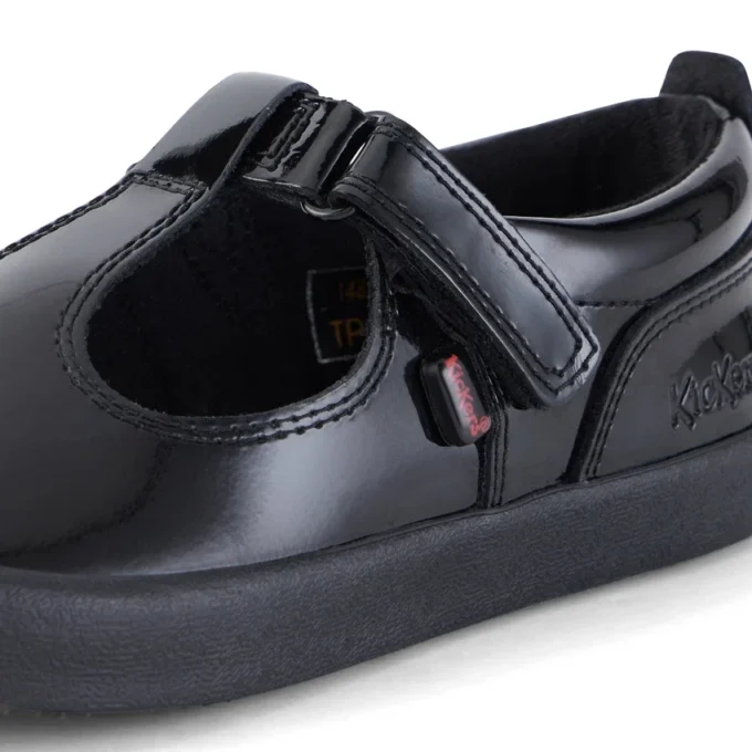 Filles Junior Kariko T Bar Cuir verni Noir