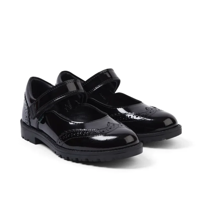 Filles junior Lachly MJ Brogue en cuir verni noir