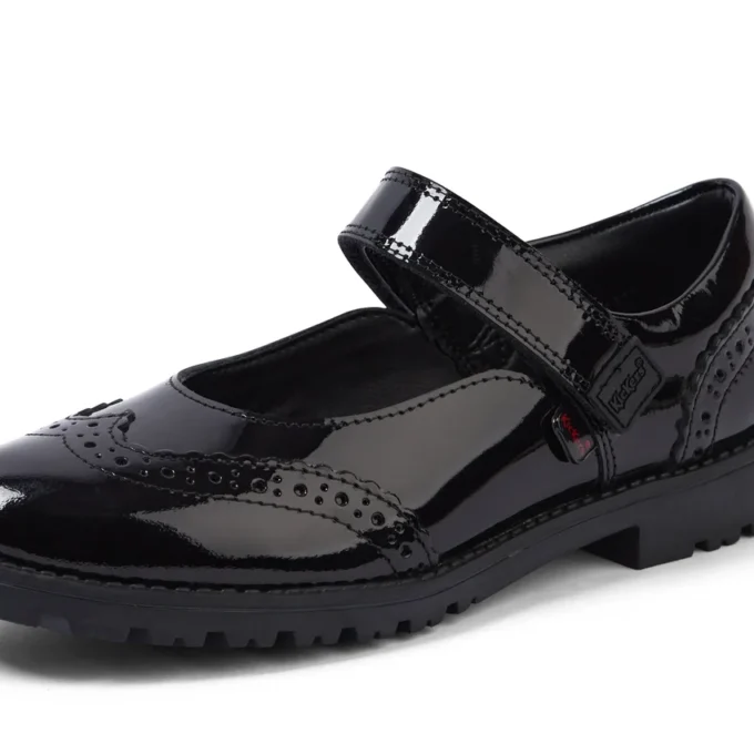 Filles junior Lachly MJ Brogue en cuir verni noir