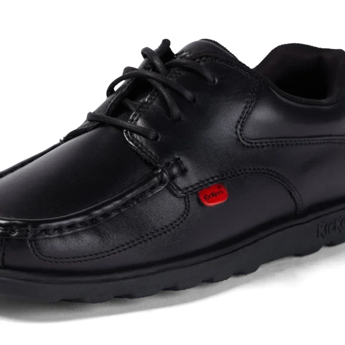 Fragma Lace 4 Eyelet en cuir noir pour jeunes hommes