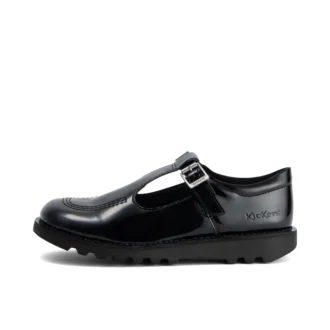 Jeunes Femmes Kick T-Bar Cuir synthétique Vernis Noir