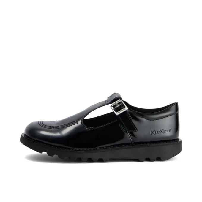Jeunes Femmes Kick T-Bar Cuir synthétique Vernis Noir