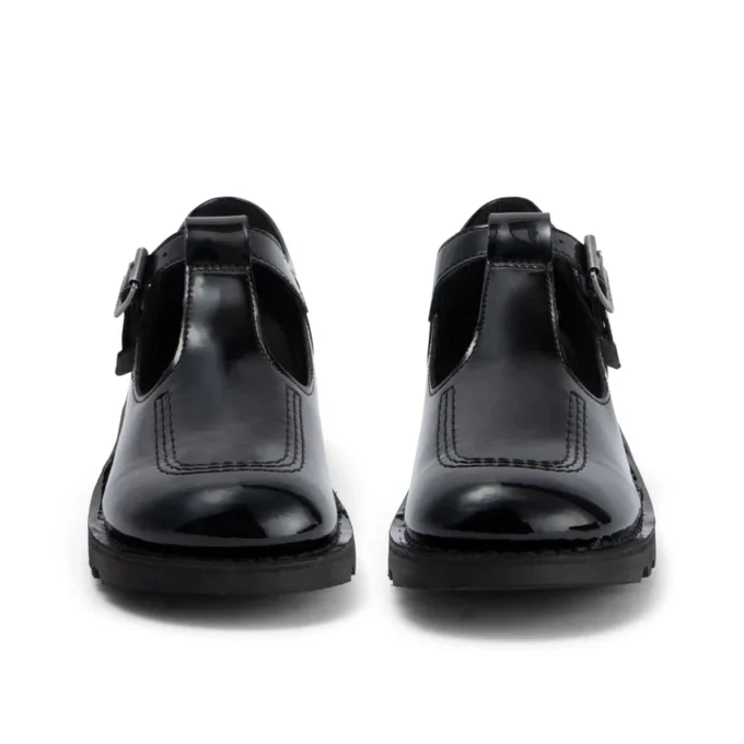 Jeunes Femmes Kick T-Bar Cuir synthétique Vernis Noir