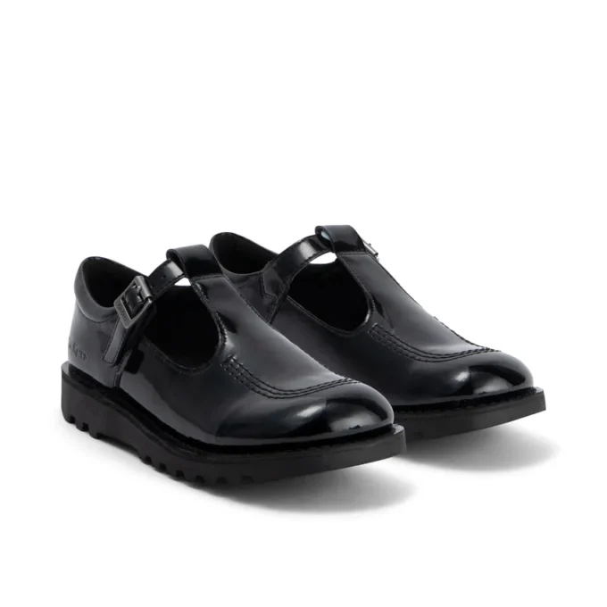 Jeunes Femmes Kick T-Bar Cuir synthétique Vernis Noir
