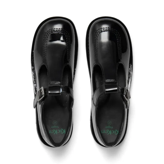 Jeunes Femmes Kick T-Bar Cuir synthétique Vernis Noir