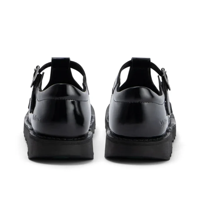 Jeunes Femmes Kick T-Bar Cuir synthétique Vernis Noir
