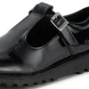 Jeunes Femmes Kick T-Bar Cuir synthétique Vernis Noir