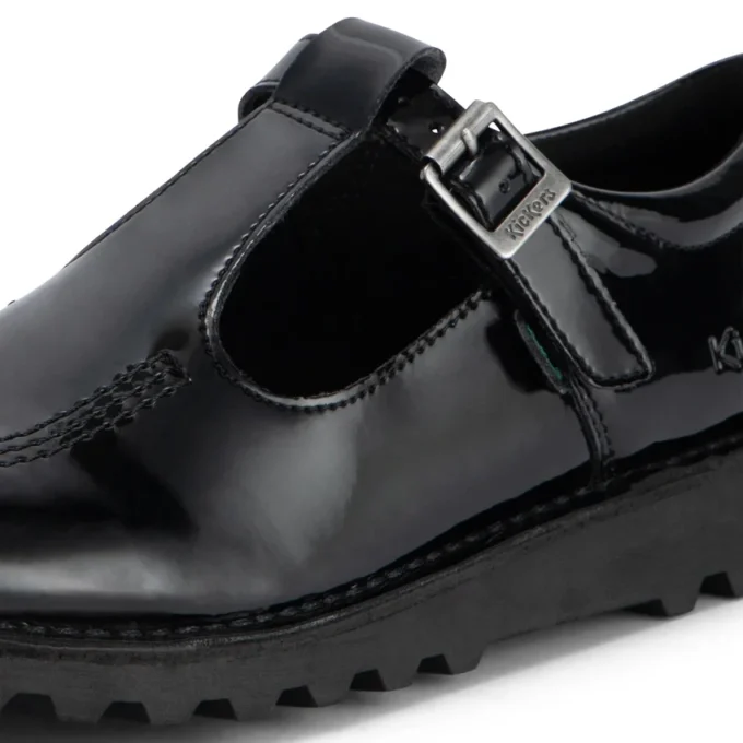 Jeunes Femmes Kick T-Bar Cuir synthétique Vernis Noir