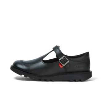 Jeunes Femmes Kick T-Bar Cuir Velours Noir