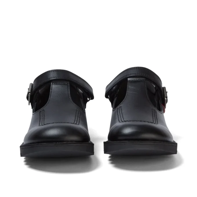 Jeunes Femmes Kick T-Bar Cuir Velours Noir