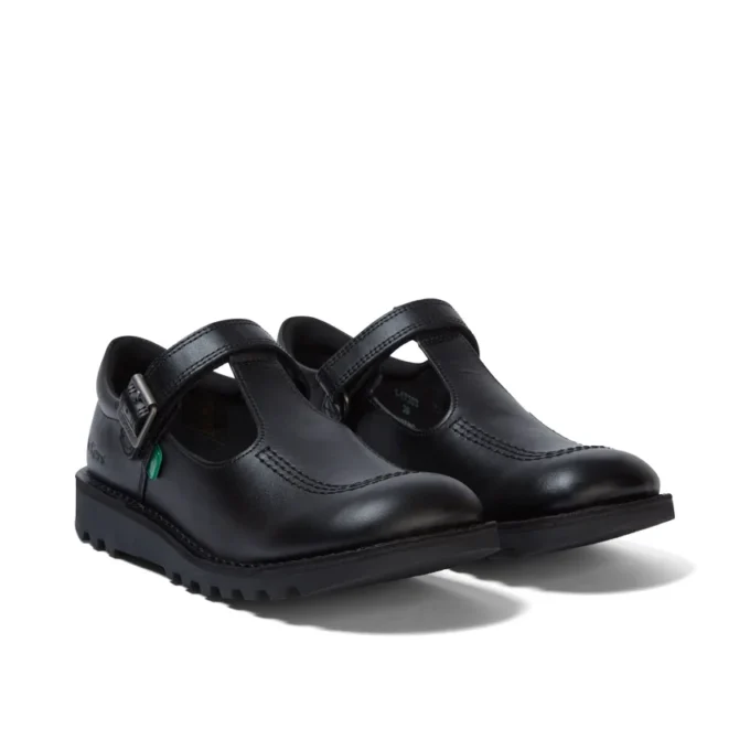 Jeunes Femmes Kick T-Bar Cuir Velours Noir