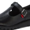 Jeunes Femmes Kick T-Bar Cuir Velours Noir