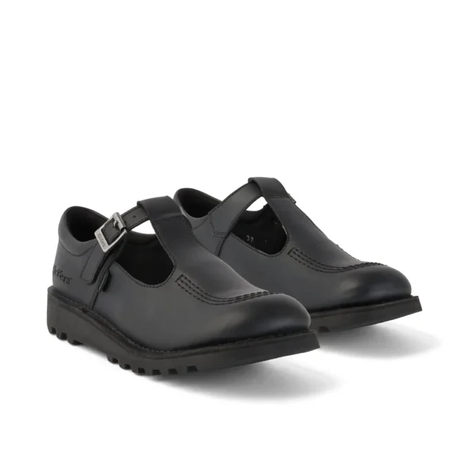 Jeunes filles Kick T-Bar en simili cuir noir Jeunes filles Kick T-Bar en simili cuir noir