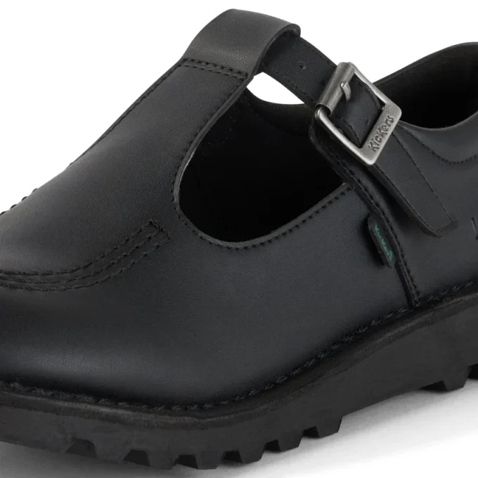 Jeunes filles Kick T-Bar en simili cuir noir Jeunes filles Kick T-Bar en simili cuir noir