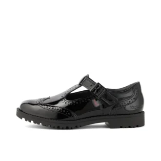 Jeunes filles Lachly Brogue T Bar Cuir verni Noir