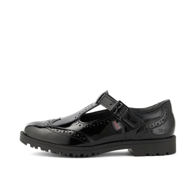 Jeunes filles Lachly Brogue T Bar Cuir verni Noir Jeunes filles Lachly Brogue T Bar Cuir verni Noir