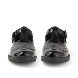 Jeunes filles Lachly Brogue T Bar Cuir verni Noir