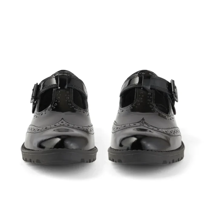 Jeunes filles Lachly Brogue T Bar Cuir verni Noir Jeunes filles Lachly Brogue T Bar Cuir verni Noir