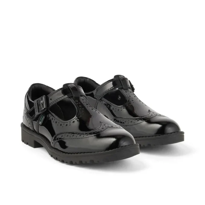 Jeunes filles Lachly Brogue T Bar Cuir verni Noir Jeunes filles Lachly Brogue T Bar Cuir verni Noir