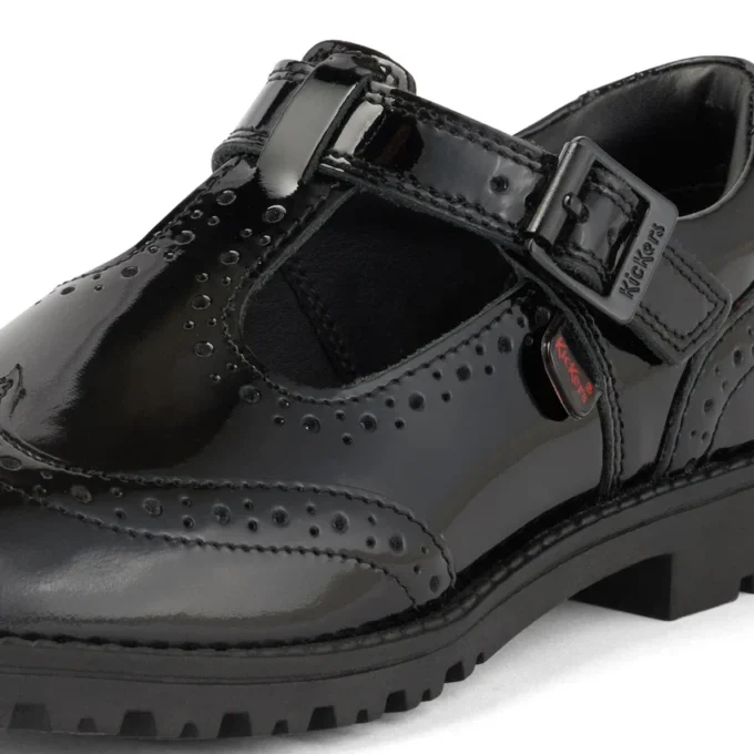 Jeunes filles Lachly Brogue T Bar Cuir verni Noir Jeunes filles Lachly Brogue T Bar Cuir verni Noir
