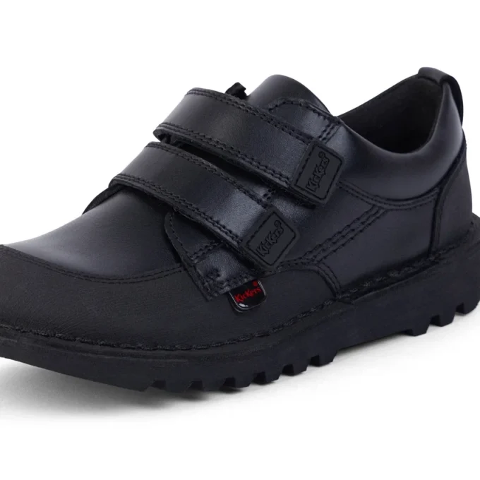 Junior Garçons Kick Scuff Cuir double noir Junior Garçons Kick Scuff Cuir double noir