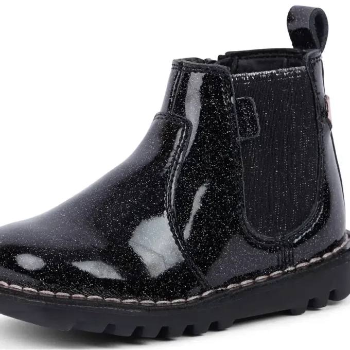 Kick Chelsea Galactic en cuir noir pour bébé fille Kick Chelsea Galactic en cuir noir pour bébé fille