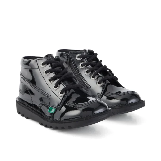 Kick Hi Hi Zip en cuir verni noir, junior unisexe Kick Hi Hi Zip en cuir verni noir, junior unisexe