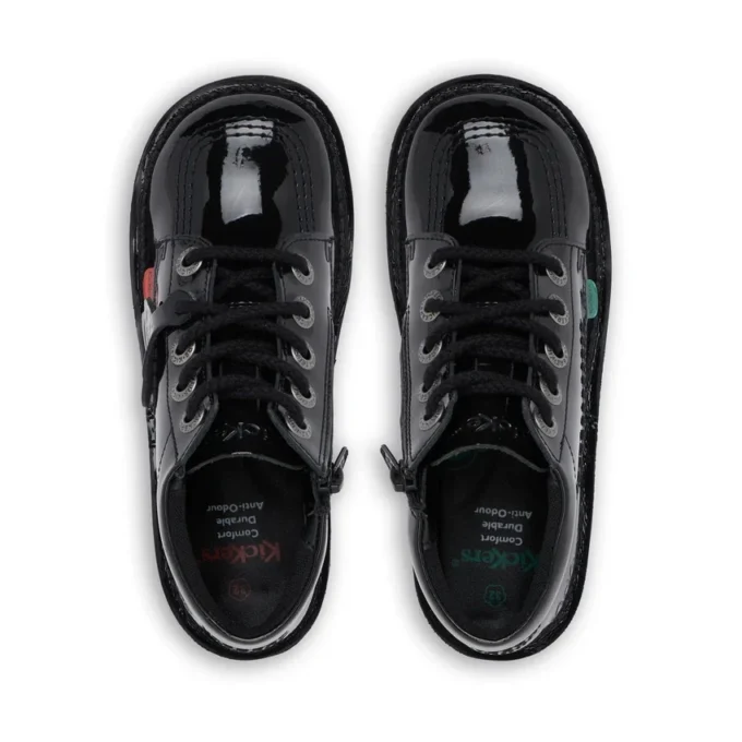 Kick Hi Hi Zip en cuir verni noir, junior unisexe Kick Hi Hi Zip en cuir verni noir, junior unisexe