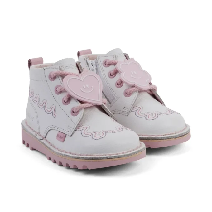 Kick Hi Wave en cuir blanc pour petite fille