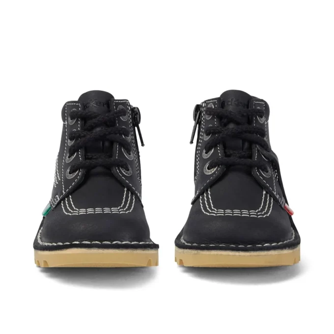 Kick Hi Zip en cuir noir/blanc pour bébé, unisexe