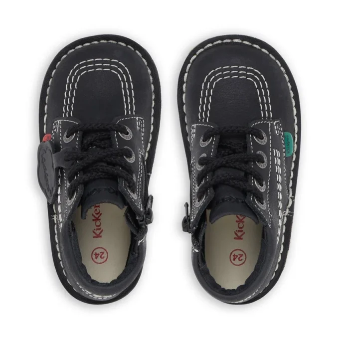 Kick Hi Zip en cuir noir/blanc pour bébé, unisexe