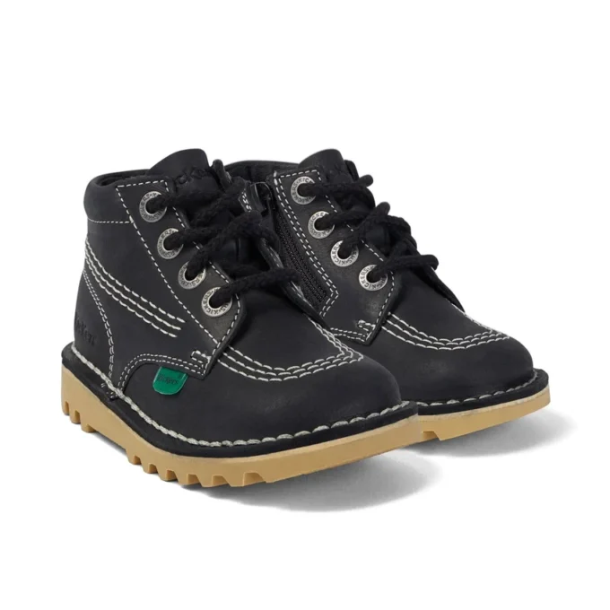Kick Hi Zip en cuir noir/blanc pour bébé, unisexe