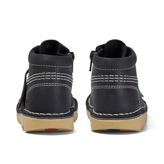 Kick Hi Zip en cuir noir/blanc pour bébé, unisexe