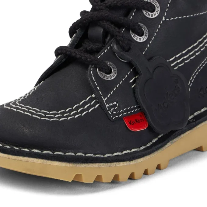 Kick Hi Zip en cuir noir/blanc pour bébé, unisexe
