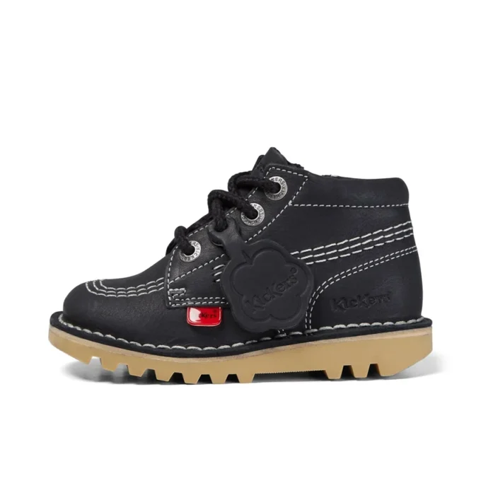 Kick Hi Zip en cuir noir/blanc, unisexe junior
