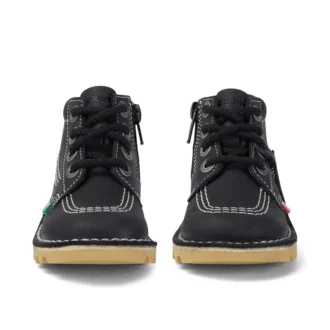 Kick Hi Zip en cuir noir/blanc, unisexe junior