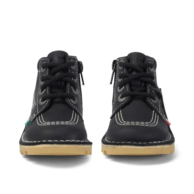 Kick Hi Zip en cuir noir/blanc, unisexe junior