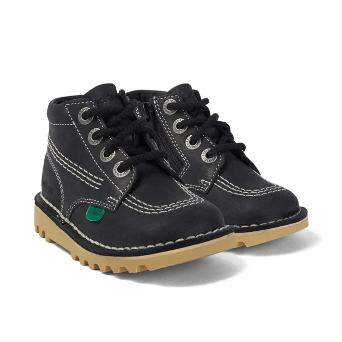 Kick Hi Zip en cuir noir/blanc, unisexe junior