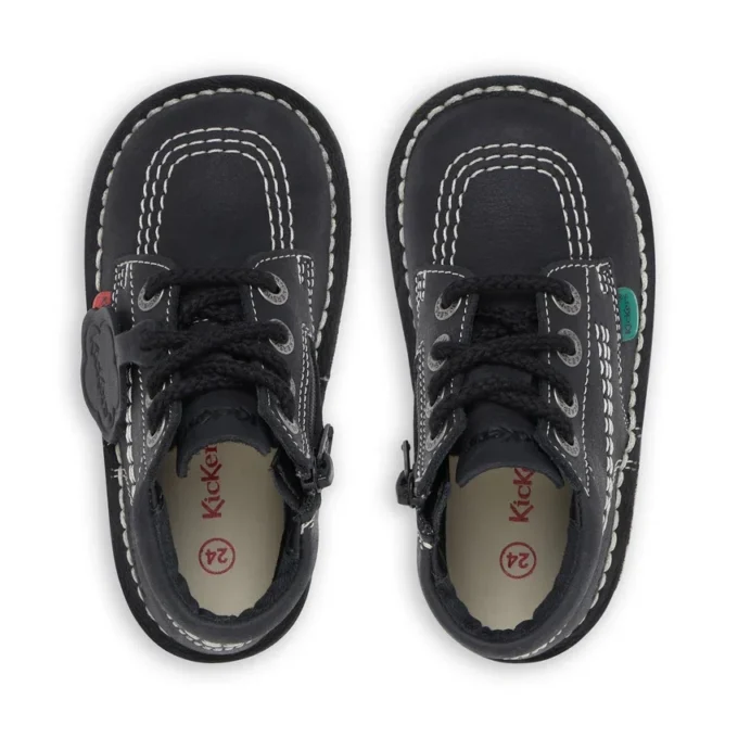 Kick Hi Zip en cuir noir/blanc, unisexe junior