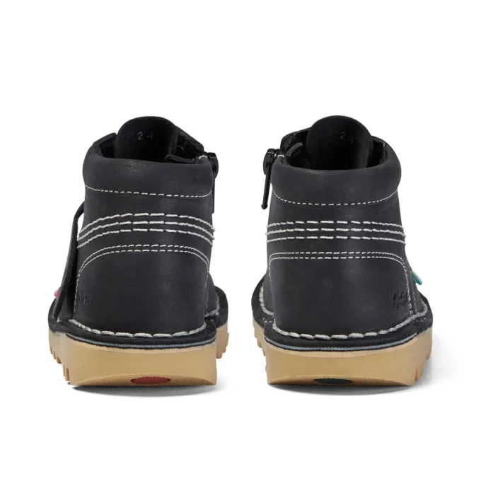Kick Hi Zip en cuir noir/blanc, unisexe junior