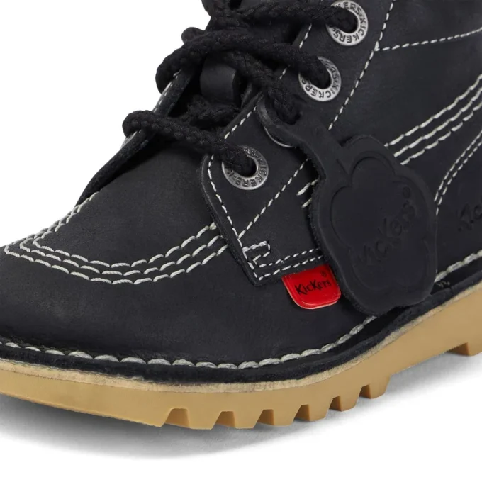 Kick Hi Zip en cuir noir/blanc, unisexe junior