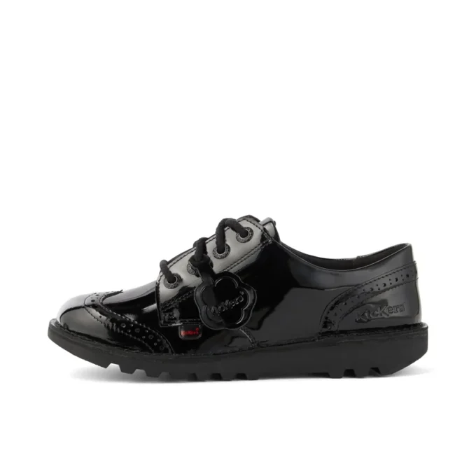 Kick Lo Brogue en cuir verni noir pour filles