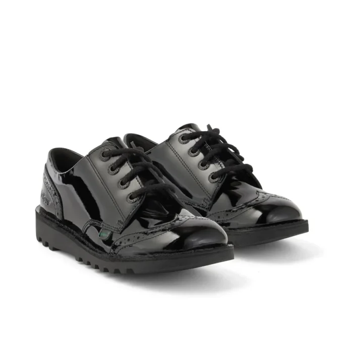 Kick Lo Brogue en cuir verni noir pour filles